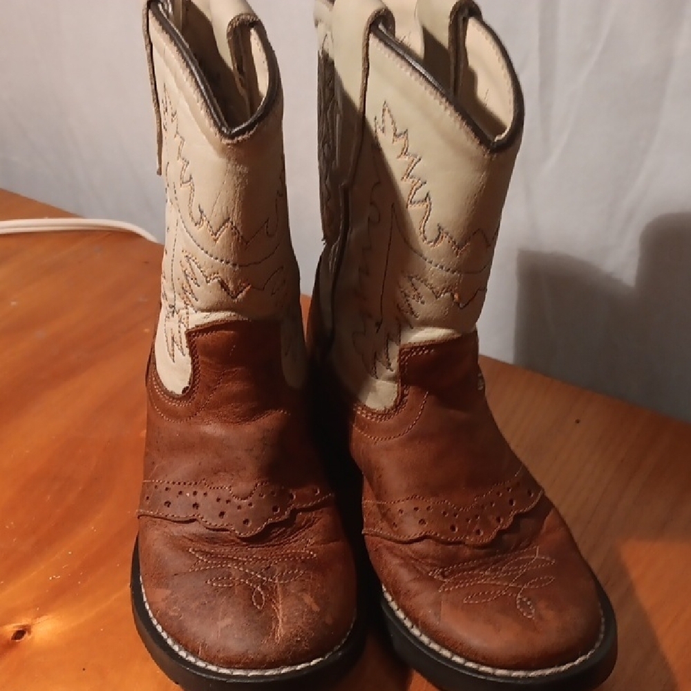 Old West Kids' Cowboy Boots - Brown and Cream Toddler Size 075